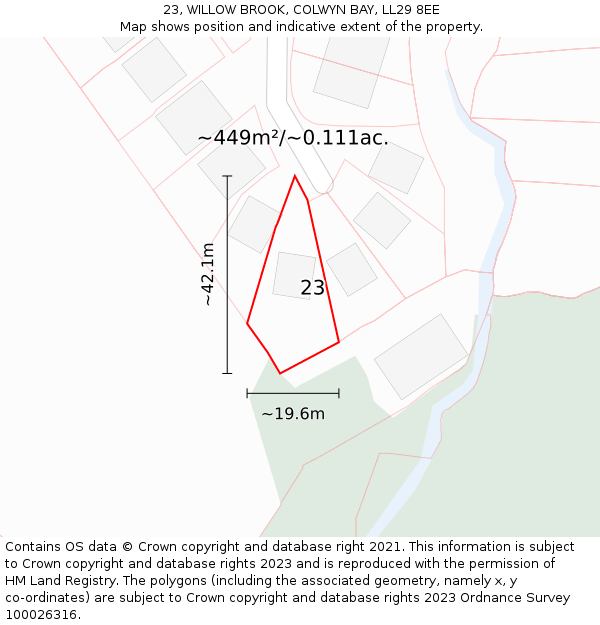 23, WILLOW BROOK, COLWYN BAY, LL29 8EE: Plot and title map