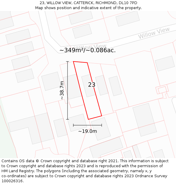23, WILLOW VIEW, CATTERICK, RICHMOND, DL10 7PD: Plot and title map
