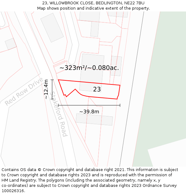 23, WILLOWBROOK CLOSE, BEDLINGTON, NE22 7BU: Plot and title map