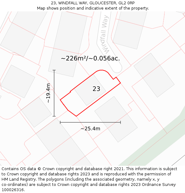 23, WINDFALL WAY, GLOUCESTER, GL2 0RP: Plot and title map