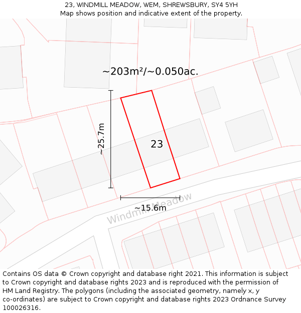 23, WINDMILL MEADOW, WEM, SHREWSBURY, SY4 5YH: Plot and title map