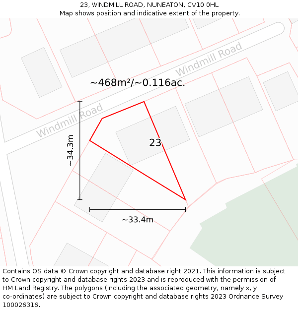 23, WINDMILL ROAD, NUNEATON, CV10 0HL: Plot and title map