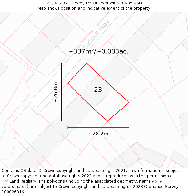 23, WINDMILL WAY, TYSOE, WARWICK, CV35 0SB: Plot and title map