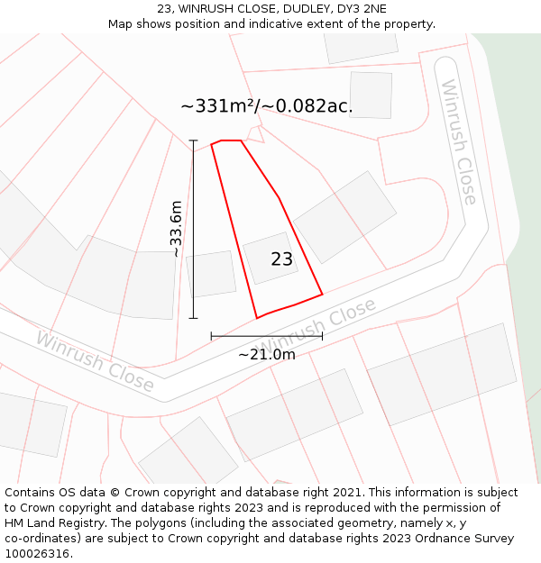 23, WINRUSH CLOSE, DUDLEY, DY3 2NE: Plot and title map