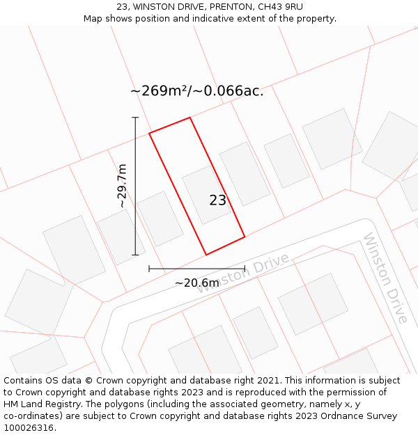 23, WINSTON DRIVE, PRENTON, CH43 9RU: Plot and title map