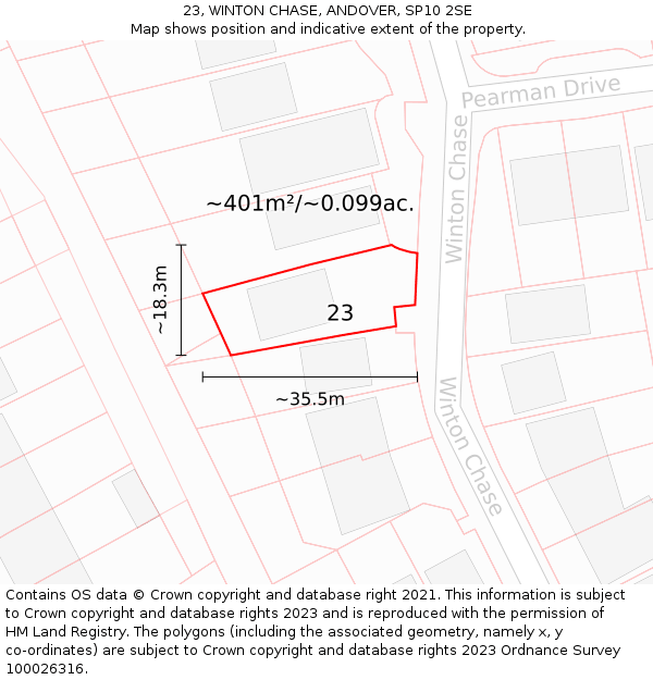 23, WINTON CHASE, ANDOVER, SP10 2SE: Plot and title map