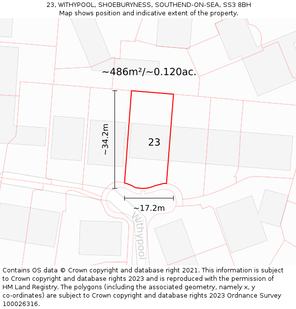23, WITHYPOOL, SHOEBURYNESS, SOUTHEND-ON-SEA, SS3 8BH: Plot and title map