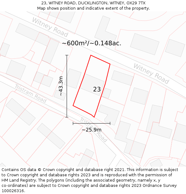 23, WITNEY ROAD, DUCKLINGTON, WITNEY, OX29 7TX: Plot and title map