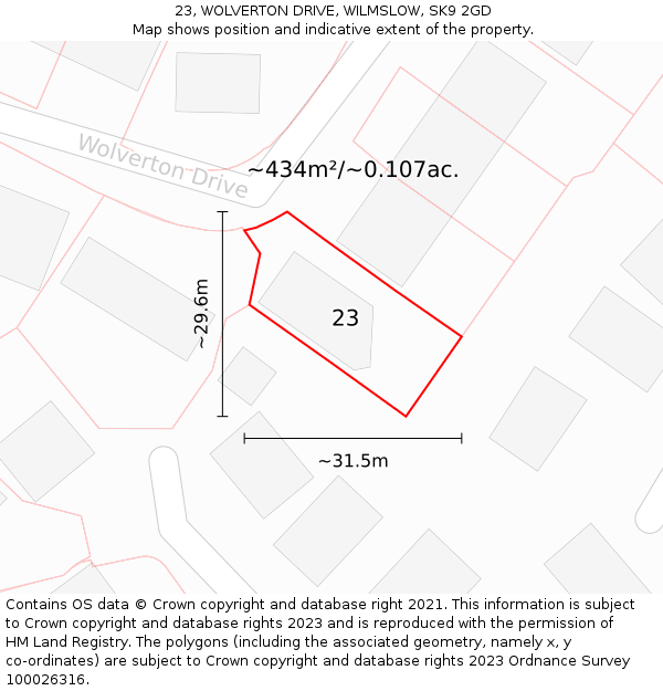 23, WOLVERTON DRIVE, WILMSLOW, SK9 2GD: Plot and title map