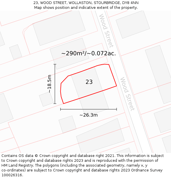 23, WOOD STREET, WOLLASTON, STOURBRIDGE, DY8 4NN: Plot and title map