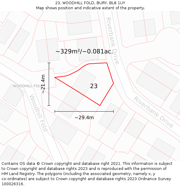 23, WOODHILL FOLD, BURY, BL8 1UY: Plot and title map