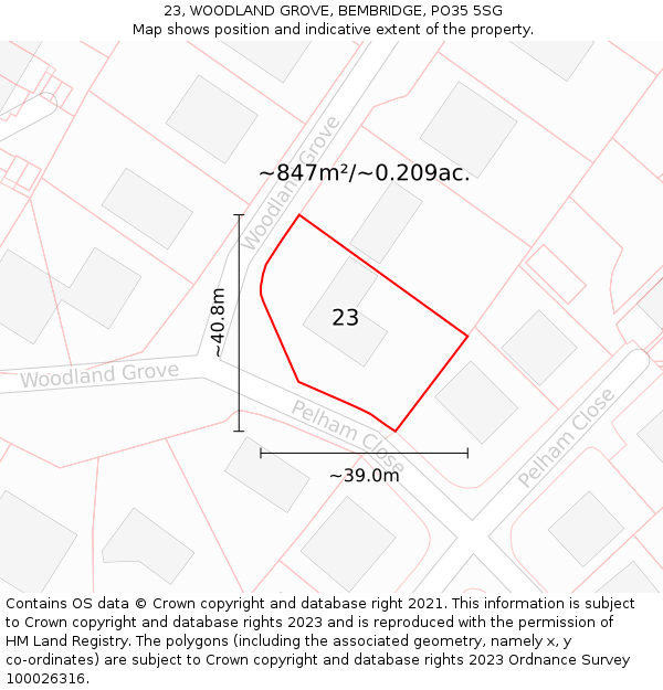 23, WOODLAND GROVE, BEMBRIDGE, PO35 5SG: Plot and title map
