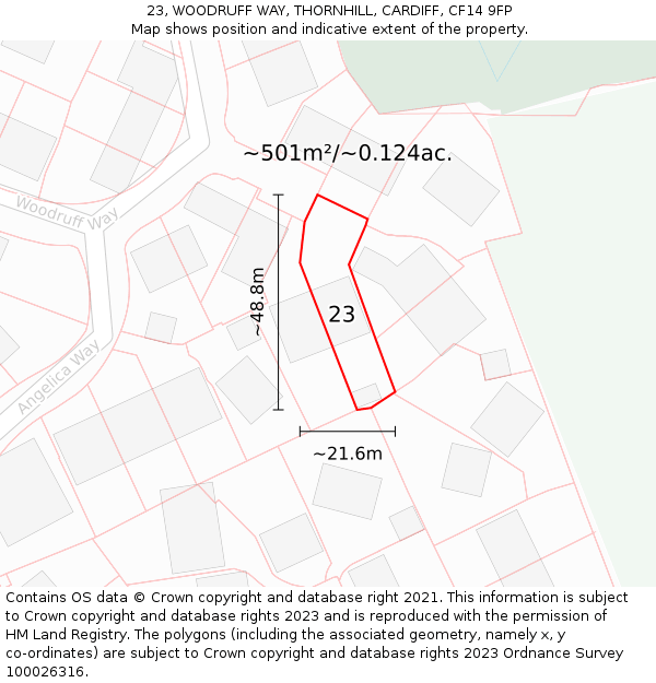 23, WOODRUFF WAY, THORNHILL, CARDIFF, CF14 9FP: Plot and title map