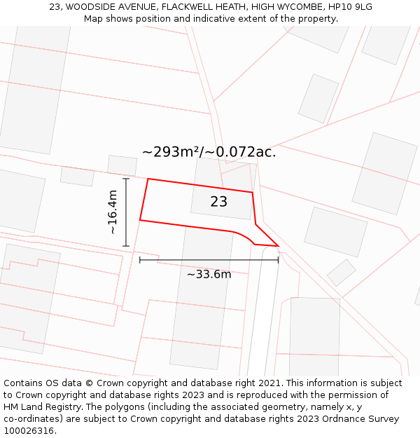 23, WOODSIDE AVENUE, FLACKWELL HEATH, HIGH WYCOMBE, HP10 9LG: Plot and title map