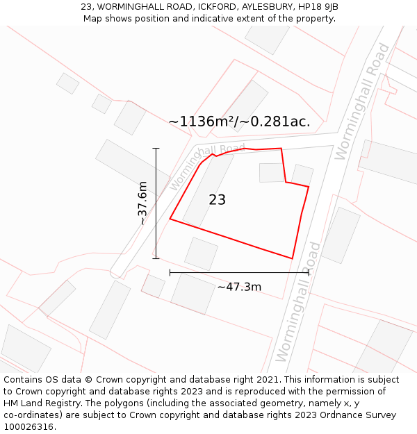 23, WORMINGHALL ROAD, ICKFORD, AYLESBURY, HP18 9JB: Plot and title map