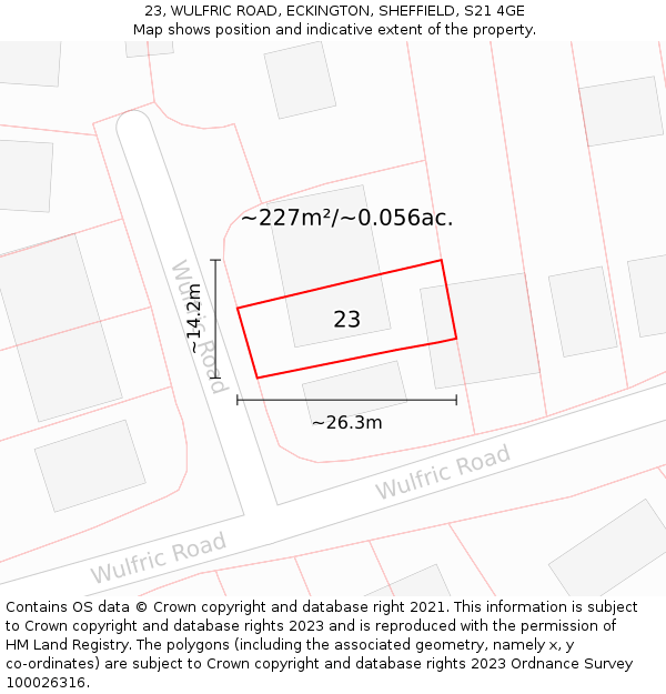 23, WULFRIC ROAD, ECKINGTON, SHEFFIELD, S21 4GE: Plot and title map