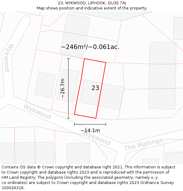 23, WYKWOOD, LIPHOOK, GU30 7AJ: Plot and title map