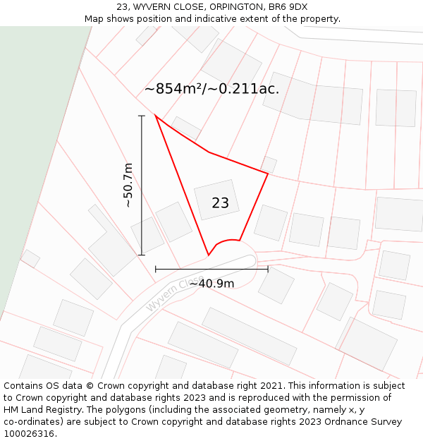 23, WYVERN CLOSE, ORPINGTON, BR6 9DX: Plot and title map