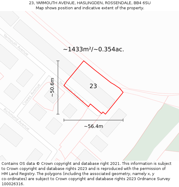 23, YARMOUTH AVENUE, HASLINGDEN, ROSSENDALE, BB4 6SU: Plot and title map