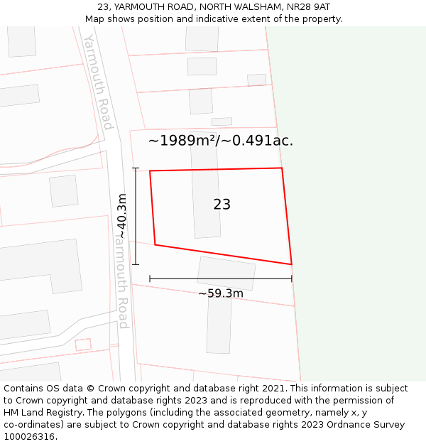 23, YARMOUTH ROAD, NORTH WALSHAM, NR28 9AT: Plot and title map