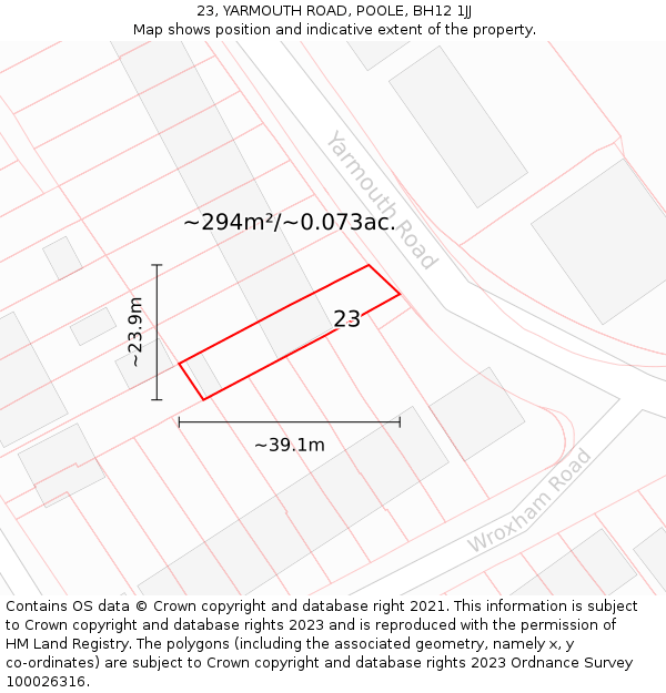 23, YARMOUTH ROAD, POOLE, BH12 1JJ: Plot and title map