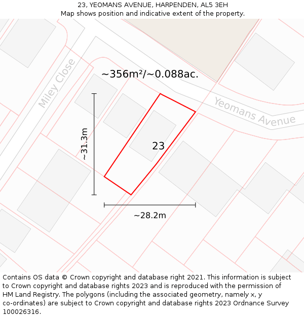 23, YEOMANS AVENUE, HARPENDEN, AL5 3EH: Plot and title map