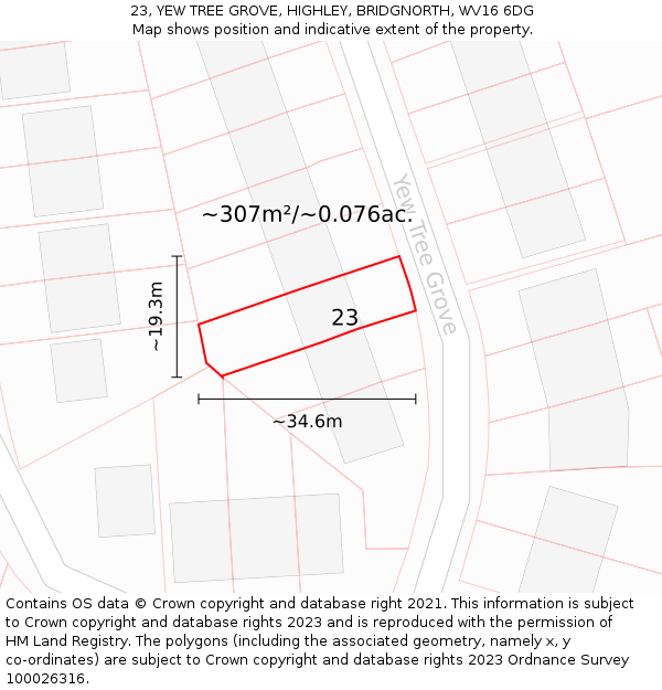 23, YEW TREE GROVE, HIGHLEY, BRIDGNORTH, WV16 6DG: Plot and title map