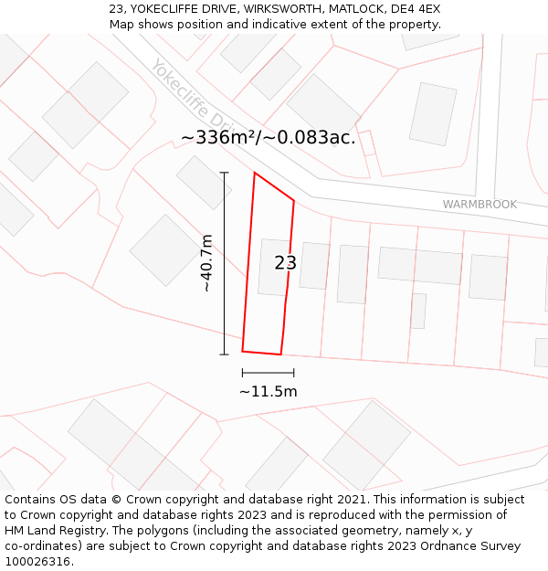 23, YOKECLIFFE DRIVE, WIRKSWORTH, MATLOCK, DE4 4EX: Plot and title map