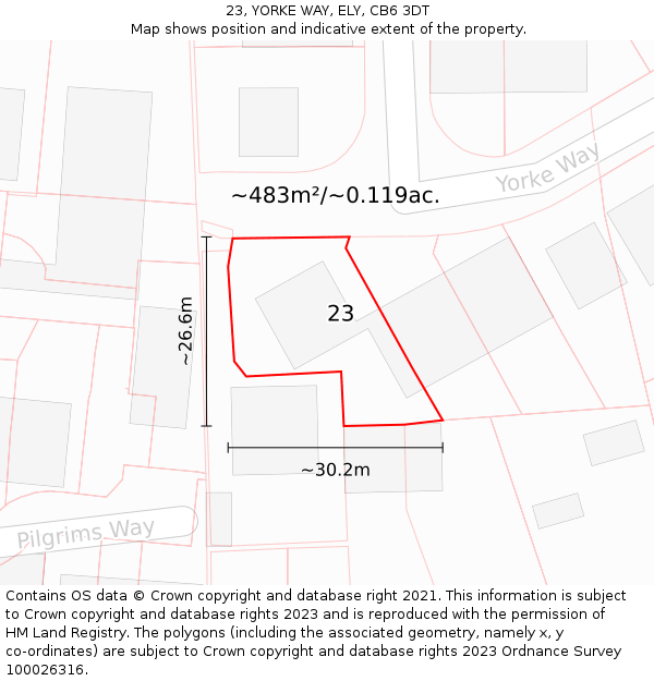 23, YORKE WAY, ELY, CB6 3DT: Plot and title map