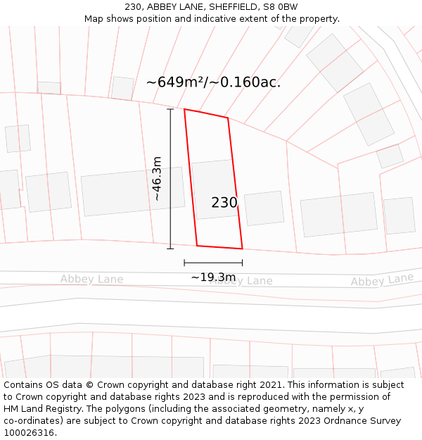 230, ABBEY LANE, SHEFFIELD, S8 0BW: Plot and title map