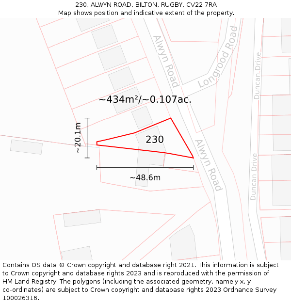 230, ALWYN ROAD, BILTON, RUGBY, CV22 7RA: Plot and title map