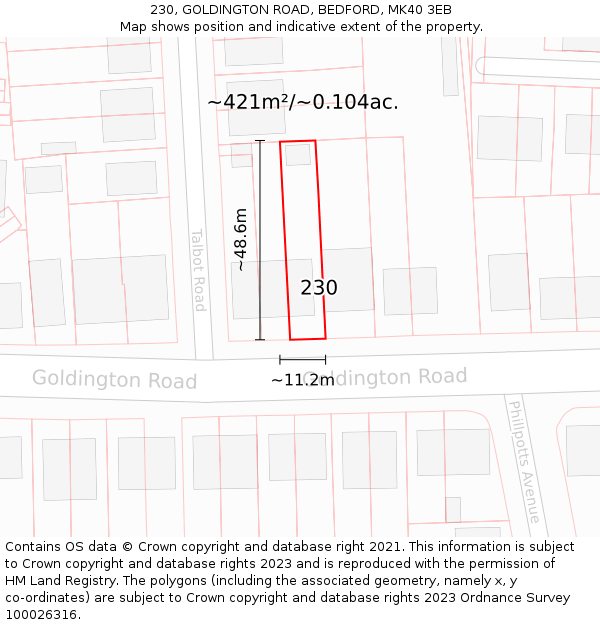230, GOLDINGTON ROAD, BEDFORD, MK40 3EB: Plot and title map