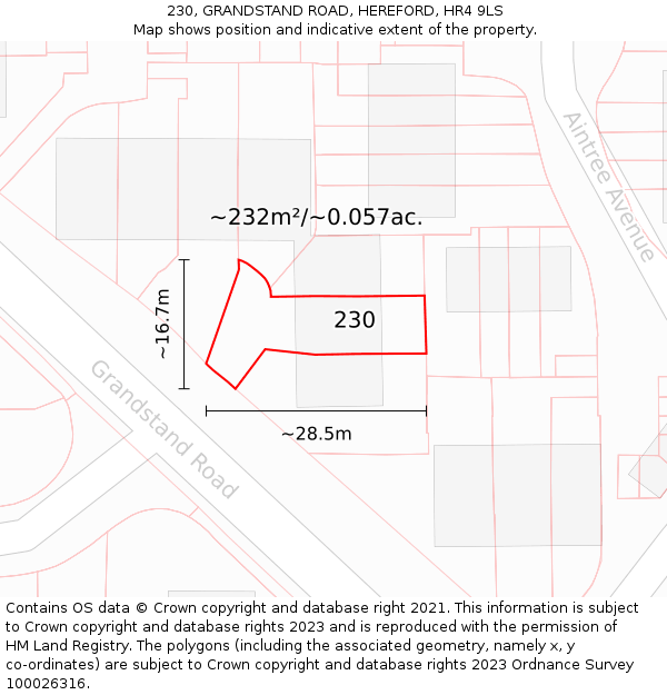 230, GRANDSTAND ROAD, HEREFORD, HR4 9LS: Plot and title map
