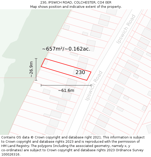230, IPSWICH ROAD, COLCHESTER, CO4 0ER: Plot and title map