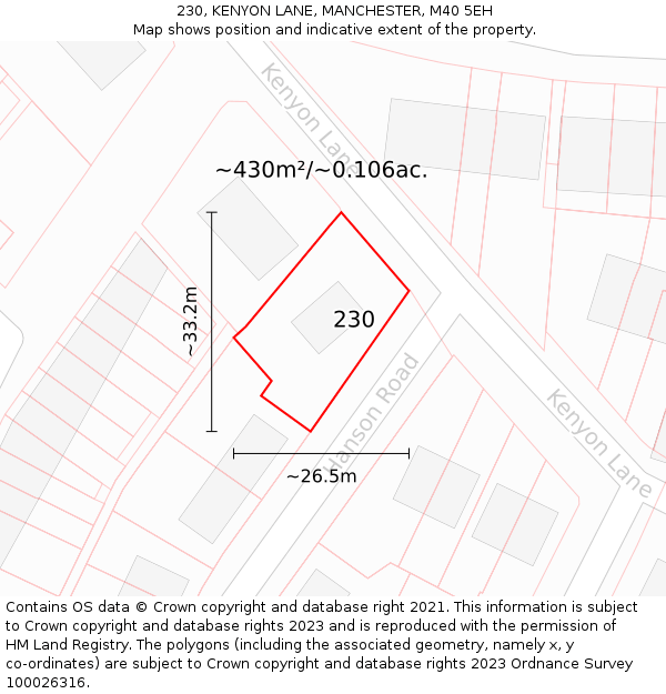 230, KENYON LANE, MANCHESTER, M40 5EH: Plot and title map