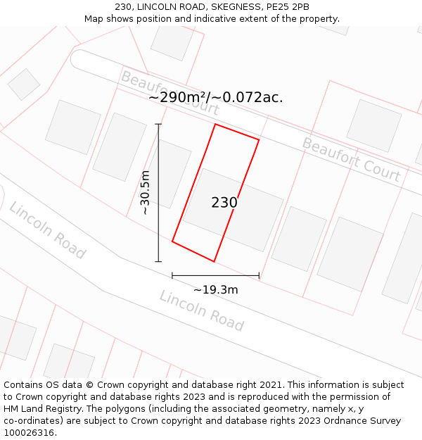 230, LINCOLN ROAD, SKEGNESS, PE25 2PB: Plot and title map