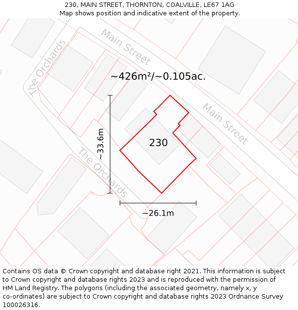 230, MAIN STREET, THORNTON, COALVILLE, LE67 1AG: Plot and title map
