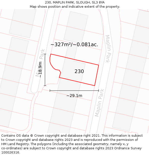 230, MAPLIN PARK, SLOUGH, SL3 8YA: Plot and title map