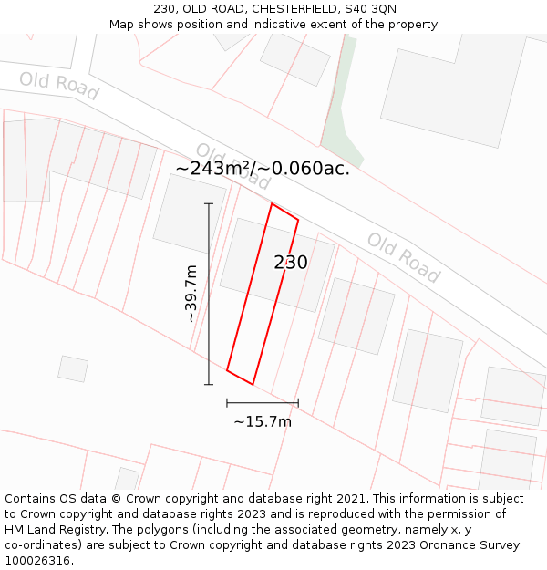 230, OLD ROAD, CHESTERFIELD, S40 3QN: Plot and title map