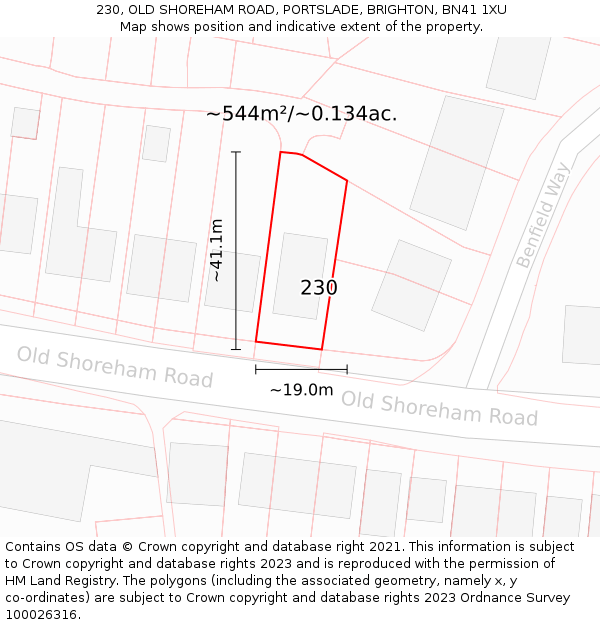 230, OLD SHOREHAM ROAD, PORTSLADE, BRIGHTON, BN41 1XU: Plot and title map