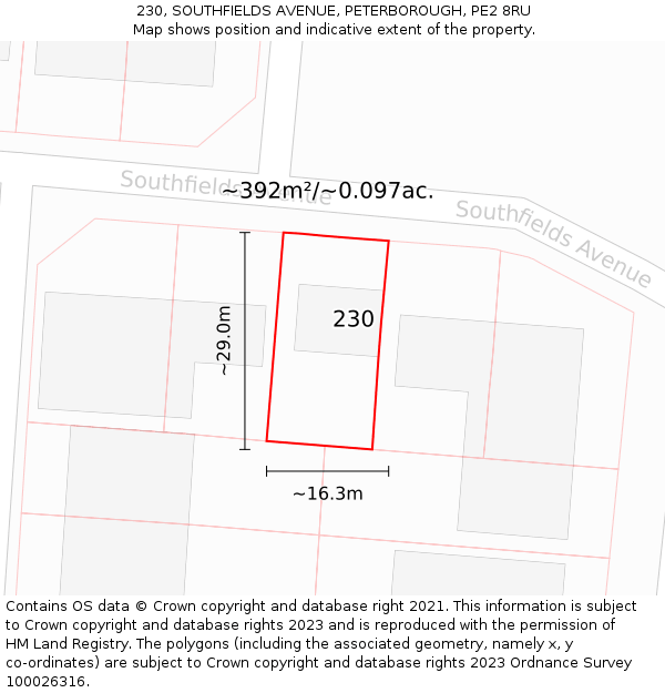 230, SOUTHFIELDS AVENUE, PETERBOROUGH, PE2 8RU: Plot and title map
