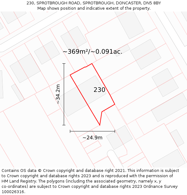 230, SPROTBROUGH ROAD, SPROTBROUGH, DONCASTER, DN5 8BY: Plot and title map