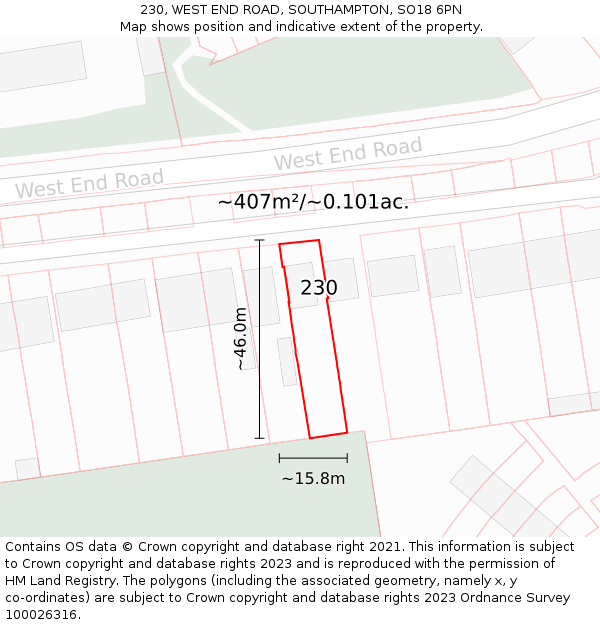 230, WEST END ROAD, SOUTHAMPTON, SO18 6PN: Plot and title map