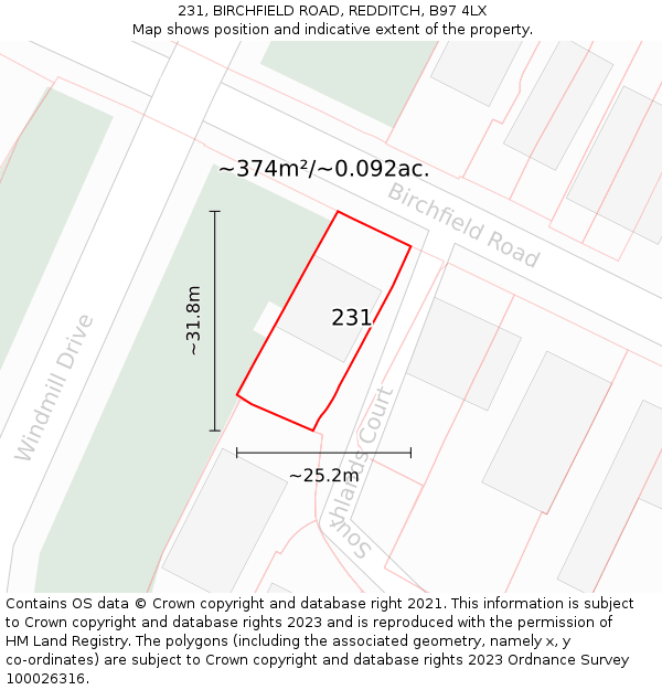 231, BIRCHFIELD ROAD, REDDITCH, B97 4LX: Plot and title map