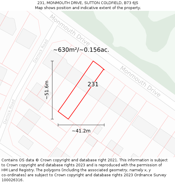 231, MONMOUTH DRIVE, SUTTON COLDFIELD, B73 6JS: Plot and title map