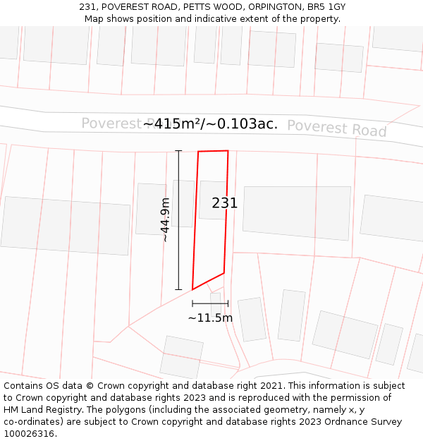231, POVEREST ROAD, PETTS WOOD, ORPINGTON, BR5 1GY: Plot and title map
