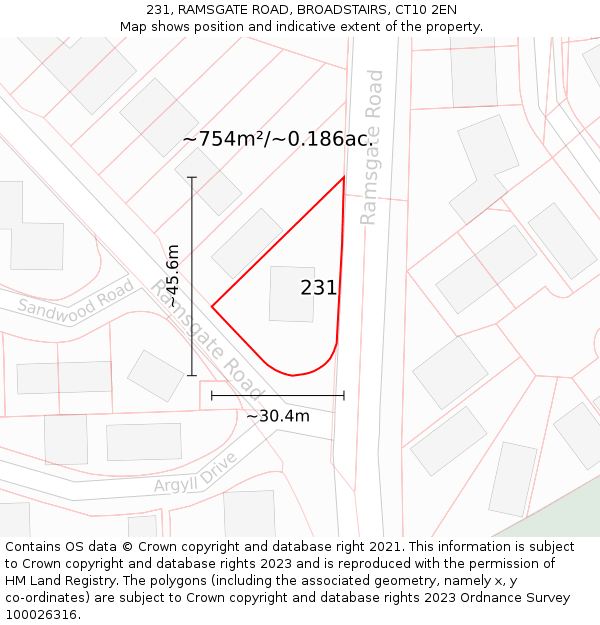 231, RAMSGATE ROAD, BROADSTAIRS, CT10 2EN: Plot and title map