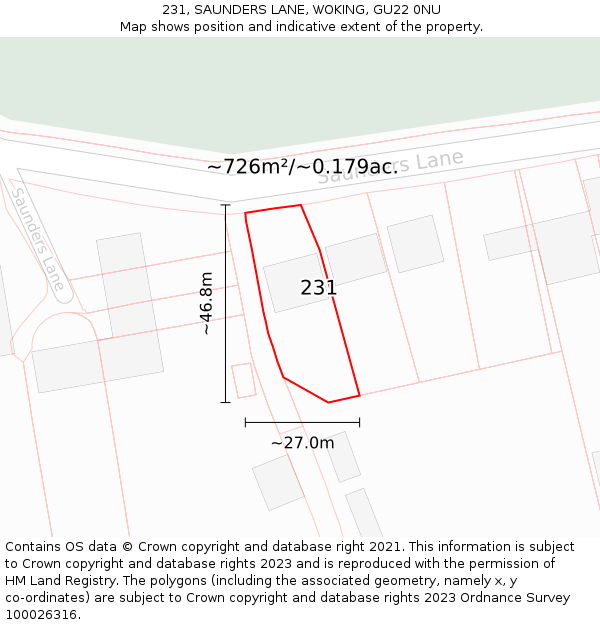 231, SAUNDERS LANE, WOKING, GU22 0NU: Plot and title map