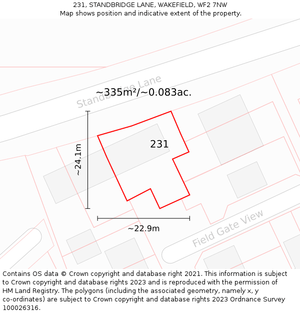 231, STANDBRIDGE LANE, WAKEFIELD, WF2 7NW: Plot and title map