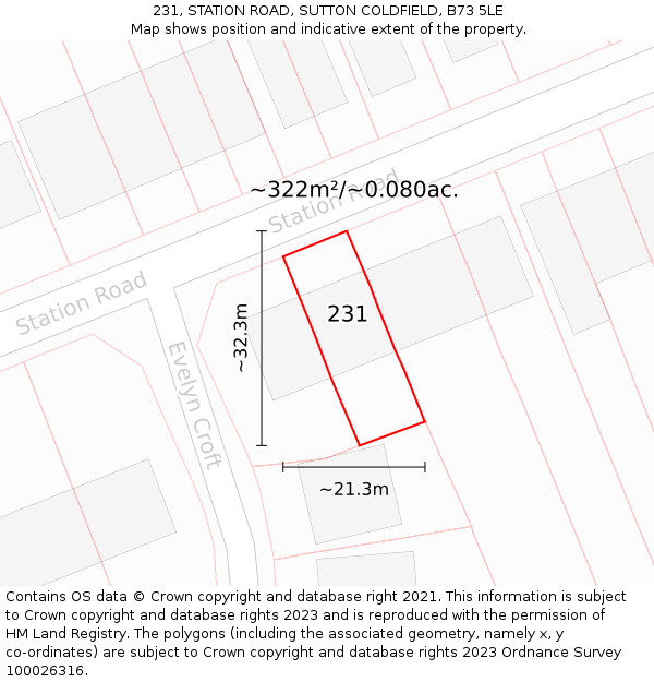231, STATION ROAD, SUTTON COLDFIELD, B73 5LE: Plot and title map